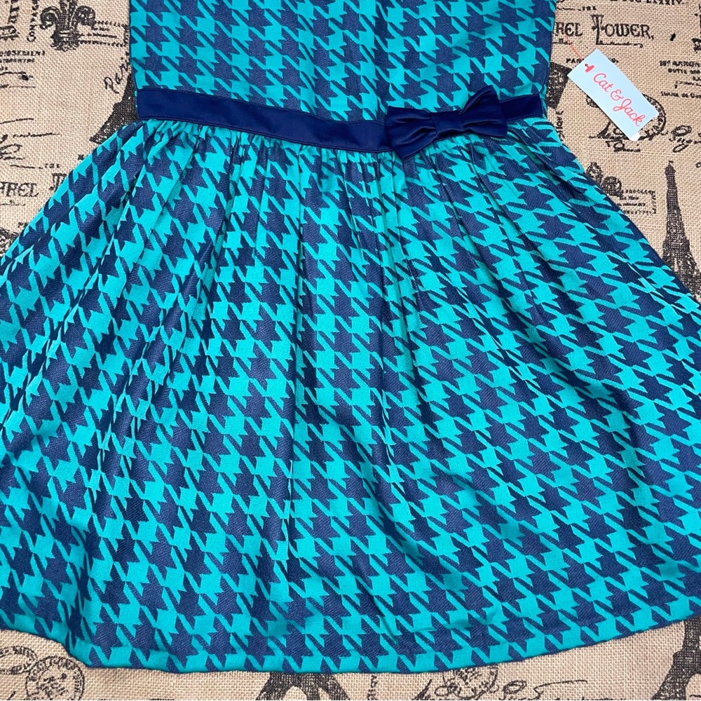 Cat & Jack NWT! Girl Green Bird/Navy Holiday Dress Size L - Picture 4 of 14